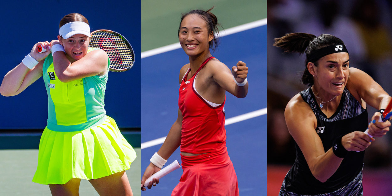 Jelena Ostapenko, Qinwen Zheng and Caroline Garcia