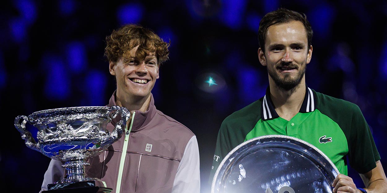 Jannik Sinner and Daniil Medvedev after 2024 Australian Open final