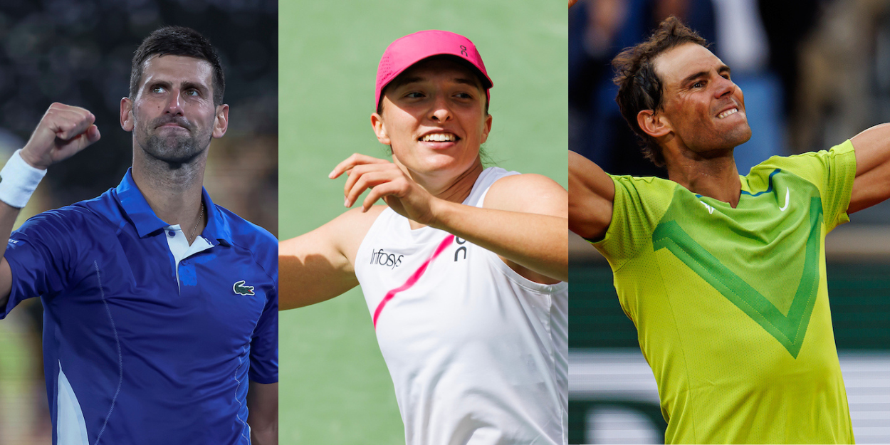 Novak Djokovic - Australian Open 2024, Iga Swiatek - Indian Wells 2024, Rafael Nadal - Roland Garros 2022